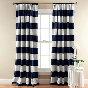 A set of Blue and white stripe curtains